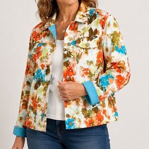 Coldwater Creek Jacket Medium Fall Autumn Orange Brown Canvas Light Thanksgiving